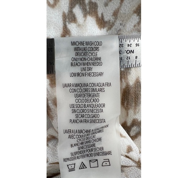 Calvin Klein Animal Print Bell Sleeve Womens Size Large Brown White Tunic Top - Picture 5 of 5